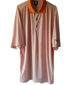 Foot Joy Men's Orange Striped Polo Shirt Size Large River Falls on Sleeve